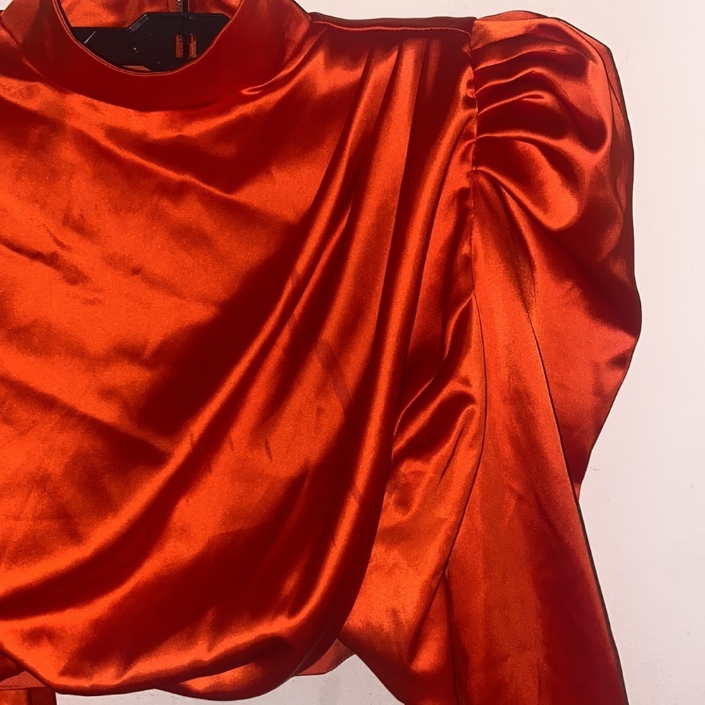 KARISHMA ORANGE LUXE SATIN BLOUSE - Picture 5 of 8